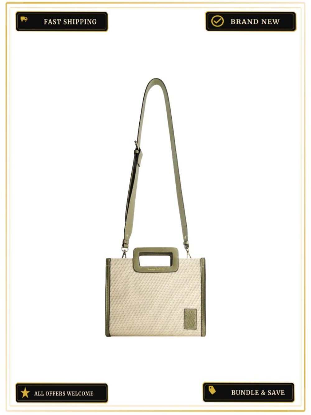 Raffia & PU Large Logo Tote Woven Straw Beach Tote with Pineapple Charm